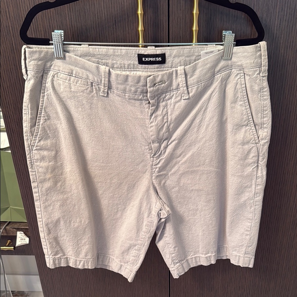Express Tan Flat Front Shorts Casual Style